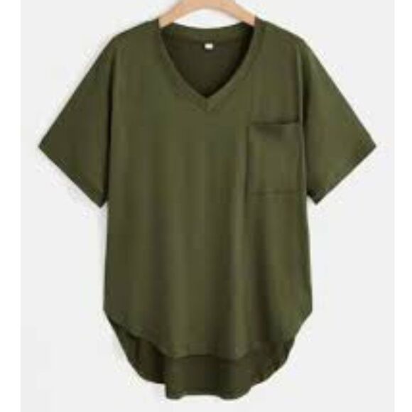 Women's Top Short Sleeves Tshirt Olive Green Tee Shirt Blouse Size OXL - Picture 1 of 8